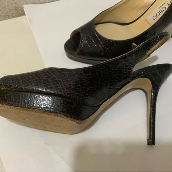 Jimmy Choo Open Toe Embossed Leather Slingback Pumps Women's Size: IT 37.5 - Picture 6 of 8